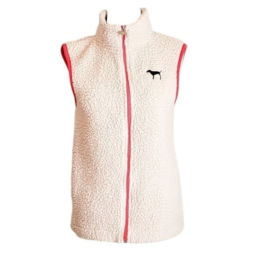 PINK Victoria's Secret Ivory Sherpa Sleeveless Zip Sweater Vest with Pockets- XS